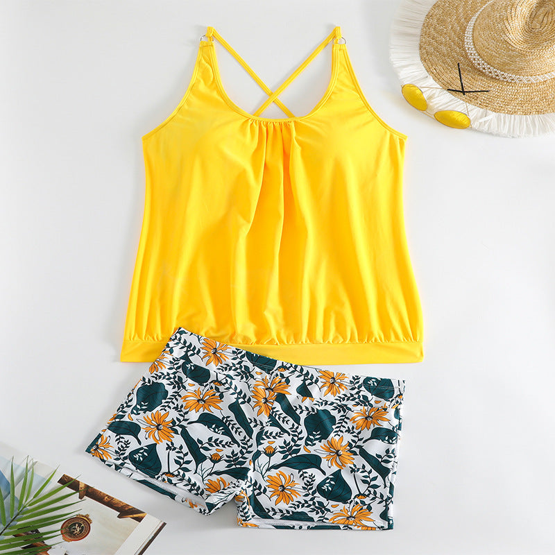Dame Tankini-sæt med legesygt skørt og blomsterdesign Skovae