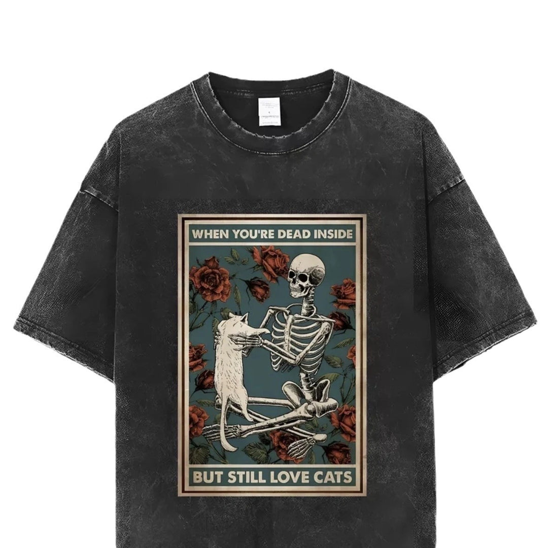 Dame T-shirt med kreativt skeletdesign og legende dyremotiv Stilla