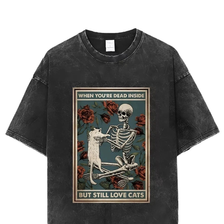 Dame T-shirt med kreativt skeletdesign og legende dyremotiv Stilla