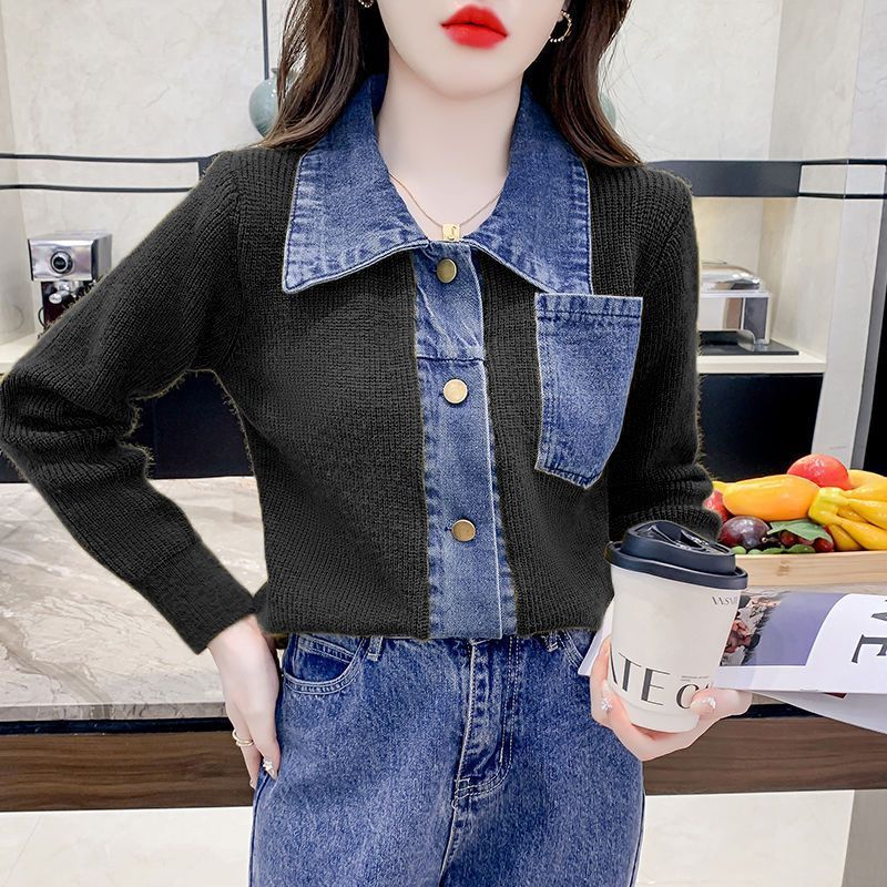 Kvinders cardigan med denim detalje Stilla