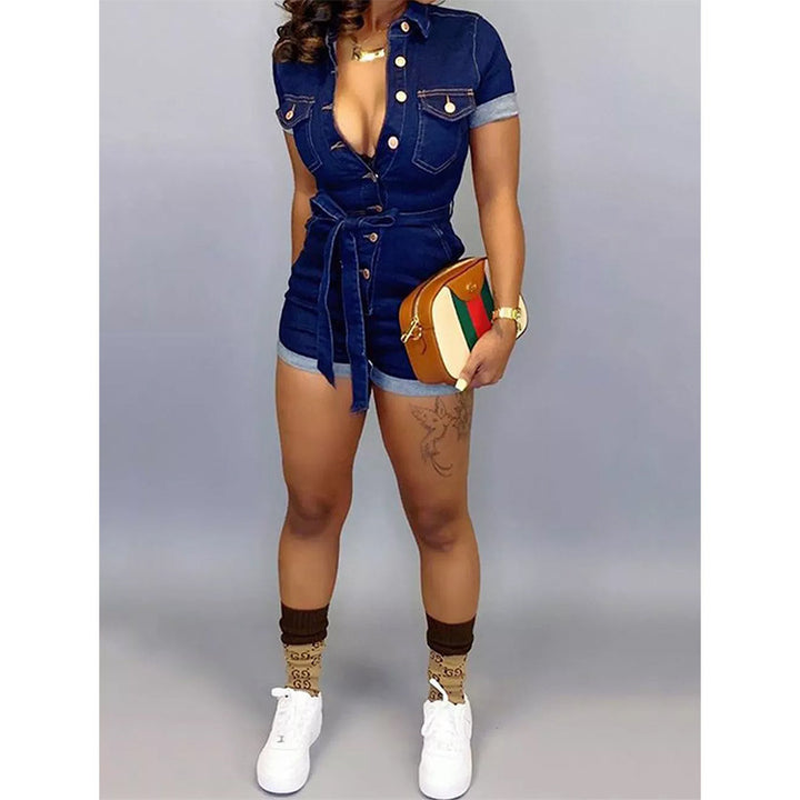 Dame kort overall i moderne denim-stil med figursyet snit Stilla