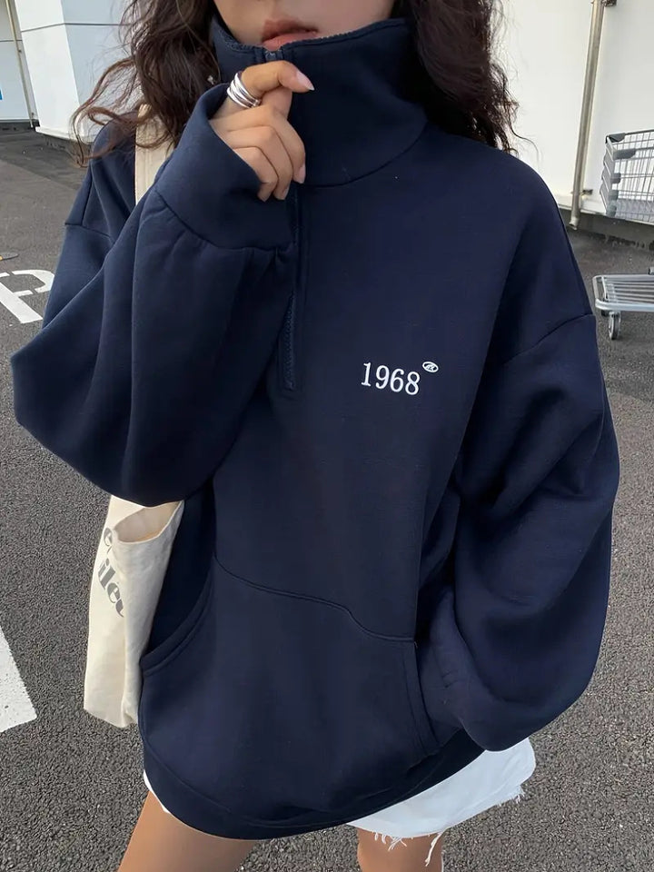 Dame sporty sweater med høj krave og lynlås Skovae