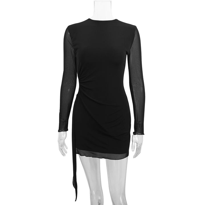 Dame elegant mini kjole med gennemsigtige ærmer og side split Skovae