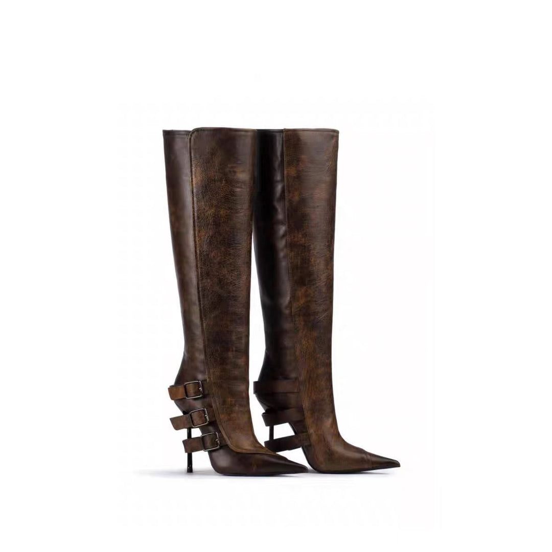 Femme Over-the-Knee Stiletto Støvler med dekorative Rem-detaljer Stilla
