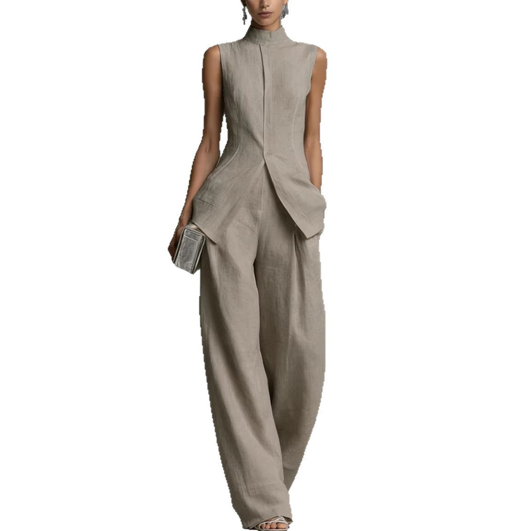 Damer Elegant Jumpsuit med høj hals og bred ben Skovae
