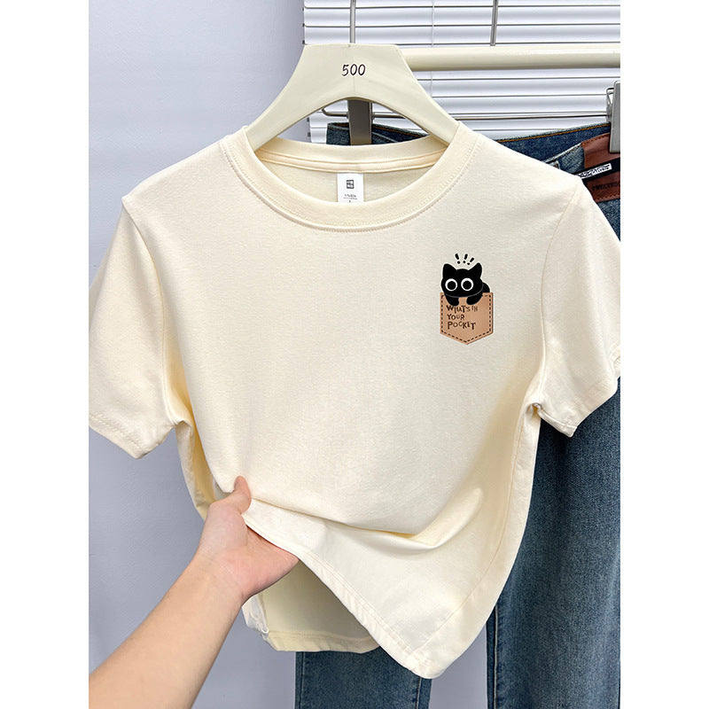 Femme Legesalig Grafisk Lomme T-shirt Stilla