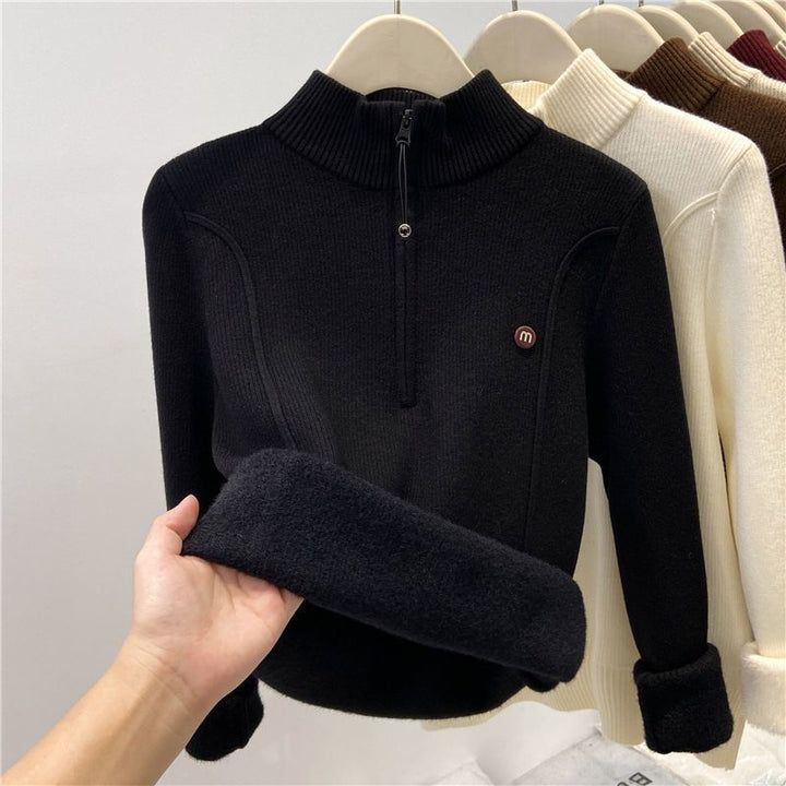 Kvinders strikket pullover med opretstående krave og lynlås Stilla