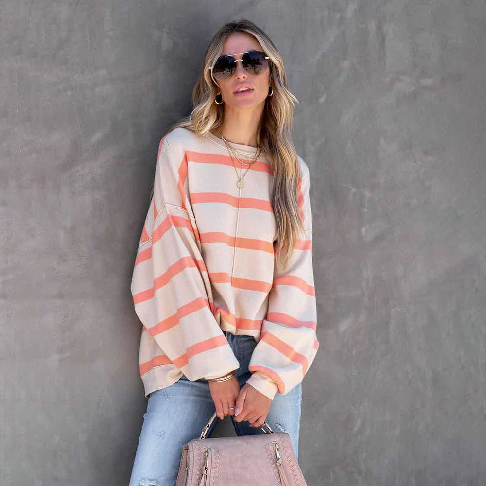 Dame afslappet oversized-hoodie med farverigt stribemønster Stilla