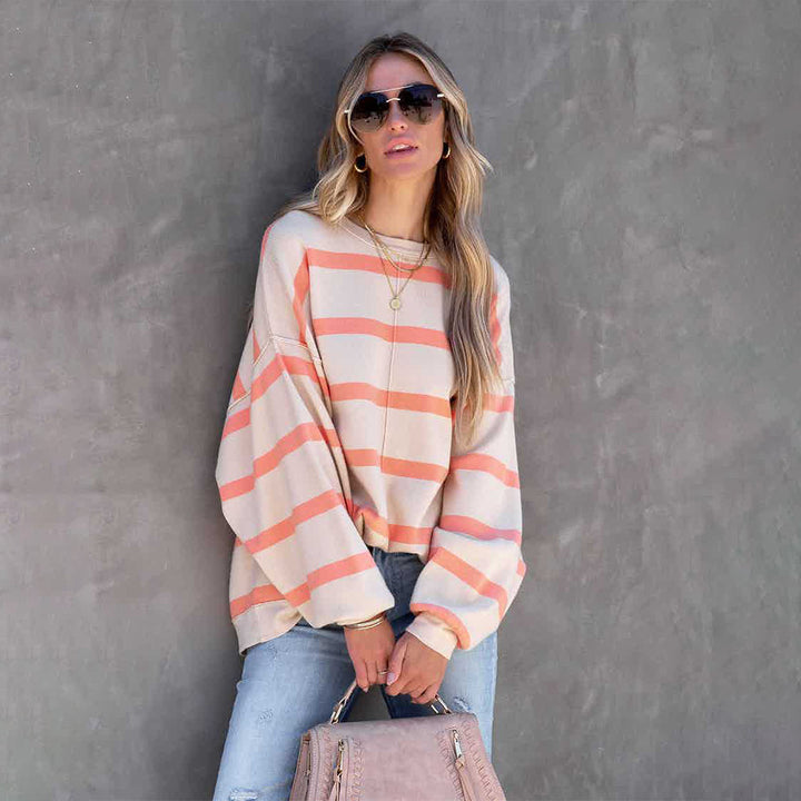 Dame afslappet oversized-hoodie med farverigt stribemønster Stilla