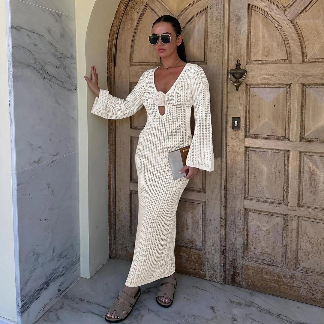 Dame Elegant Strik Maxi Kjole Stilla