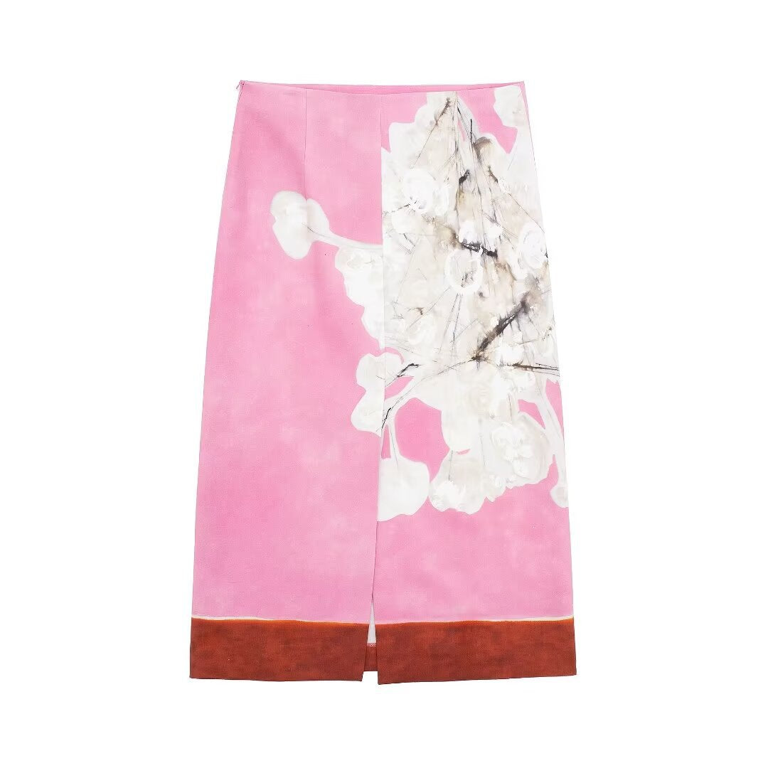 Femme Blomsterprint Midi Nederdel Stilla