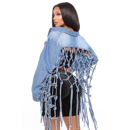 Dame Denim-Jakke med innovativ snøredesign Stilla
