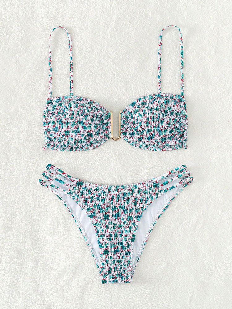 Dame Push-Up-Bikini med justerbare stropper og gyldne accenter Skovae
