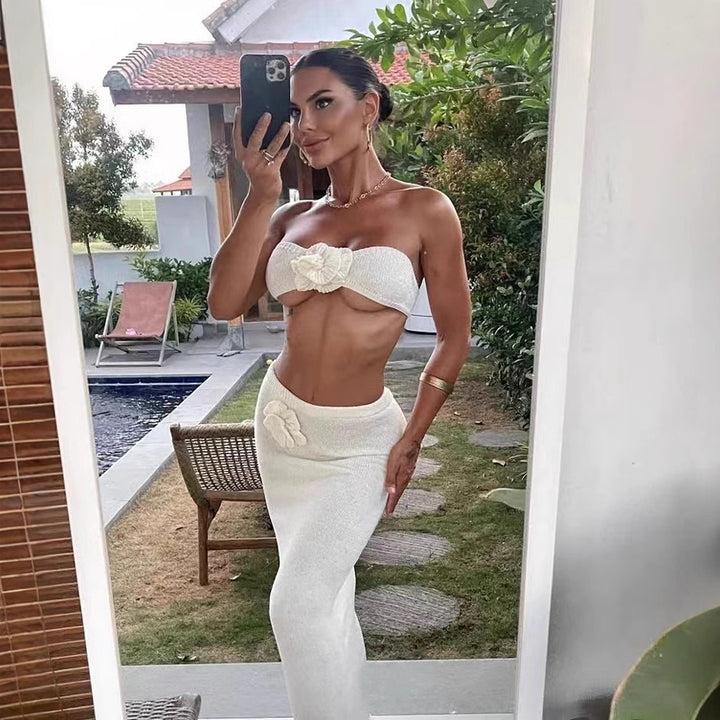 Dame Bandeau-top og strikket nederdel sæt Skovae