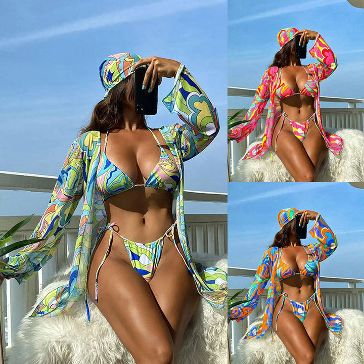 Dame Bikini-sæt med moderigtige omslagsskjørt og unikt floralt print Stilla