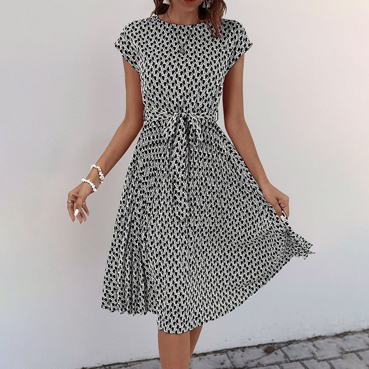 Dame Floral Print Midi Kjole med justerbar Talje Snor Stilla