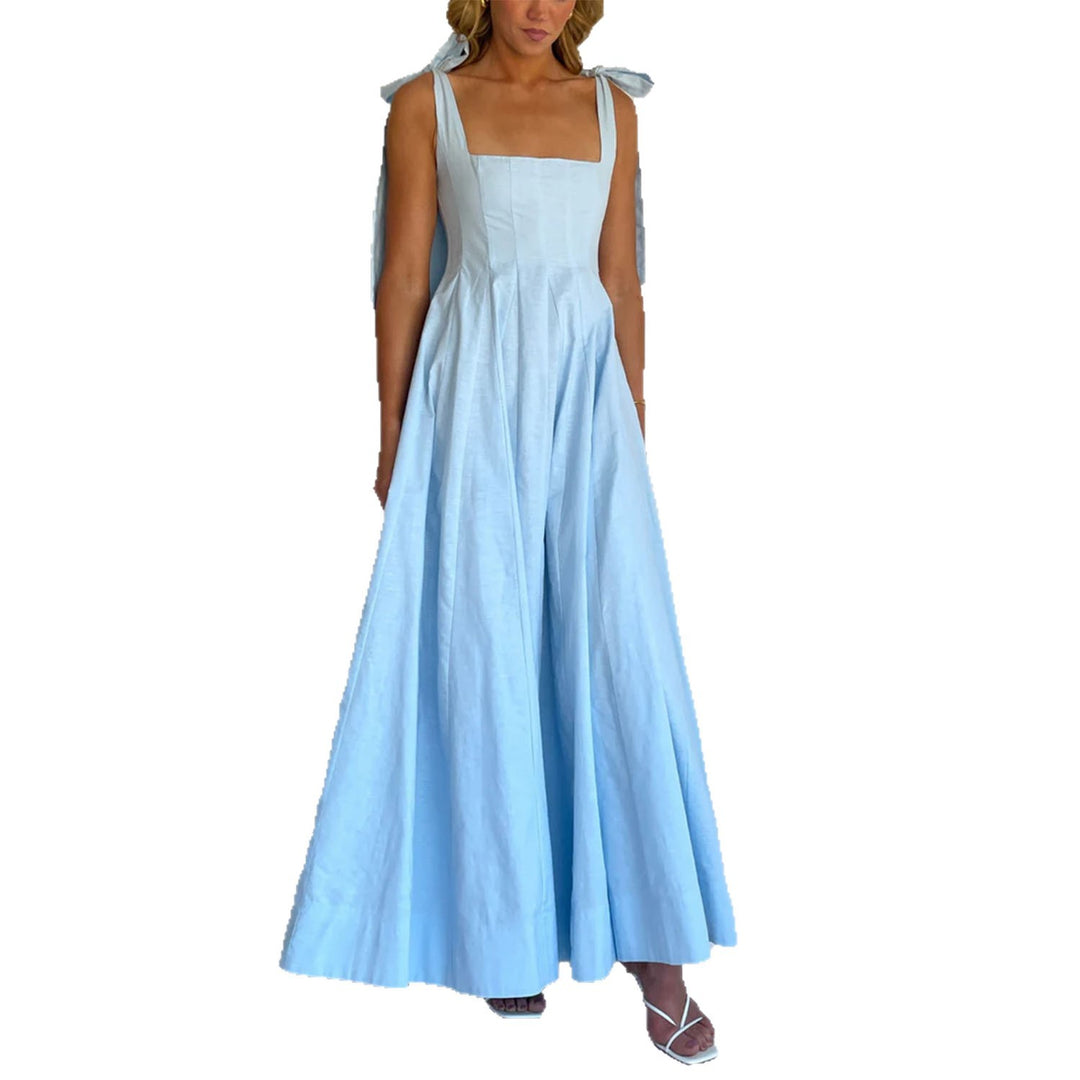 Damer Elegant Maxi Kjole med Moderne Skulderstropper og Flydende Snit