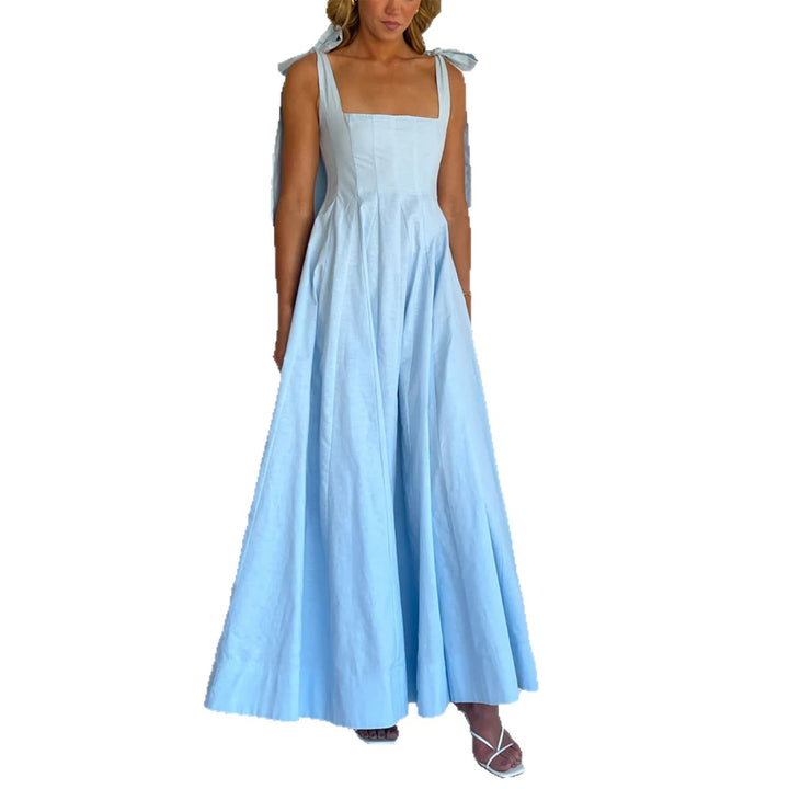 Damer Elegant Maxi Kjole med Moderne Skulderstropper og Flydende Snit