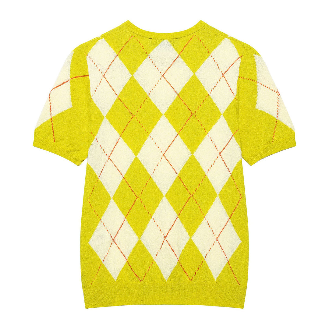 Femme Argyle-mønster Korte Ærmer Pullover Stilla