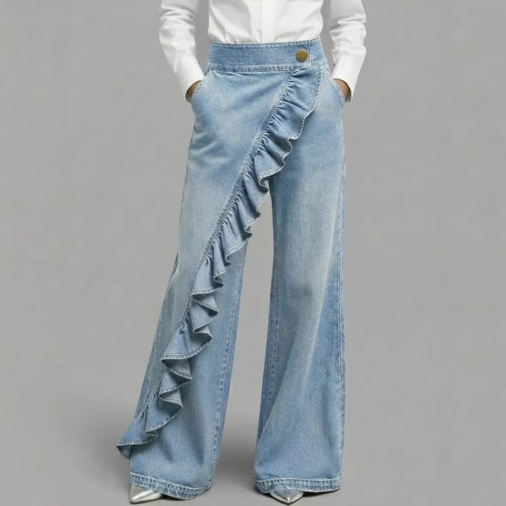 Kvinders brede jeans bukser med volangdetalje Skovae