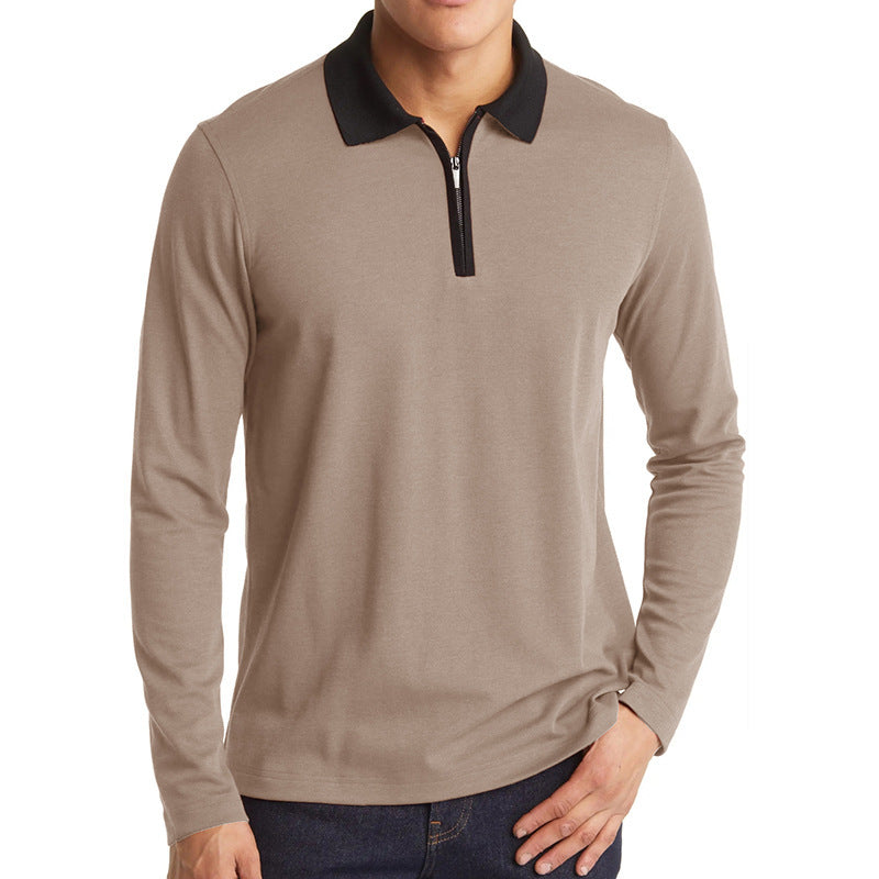 Herrer Sporty Langærmet Polo med Ståkrave og funktionel Lynlås Stilla
