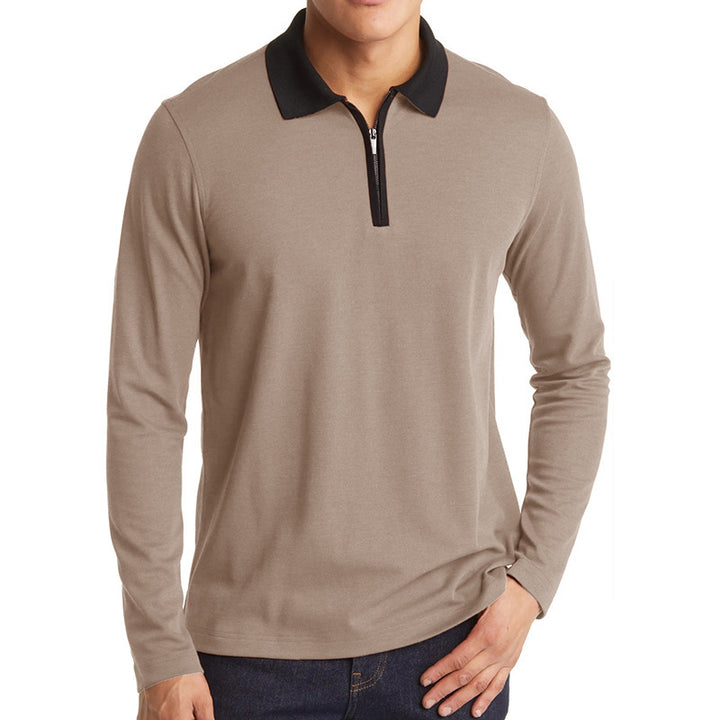 Herrer Sporty Langærmet Polo med Ståkrave og funktionel Lynlås Stilla