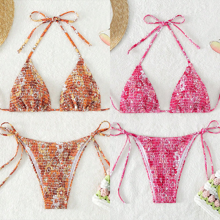 Dame Triangle-Bikini med legesygt blomsterdesign Skovae