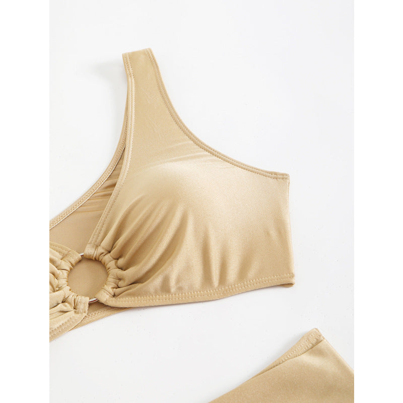 Femme En-Skulder Høj Talje Bikini Sæt med Ringdetalje Stilla