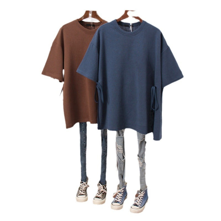 Femme Casual Krawatten-Front Tunika Top Stilla