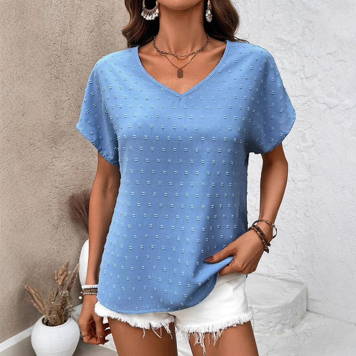 Dame V-hals kortærmet bluse med struktureret design Stilla