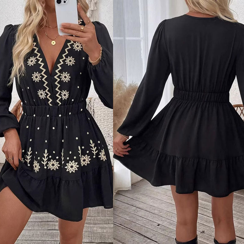 Kvinder Bohemian Broderet Mini Kjole Stilla