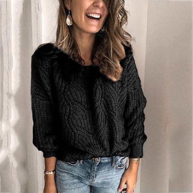 Dame afslappet strikpullover med fletdesign Stilla