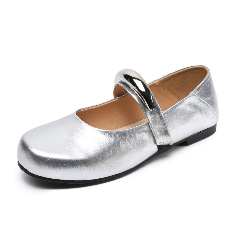 Dame Elegante Mary Jane Ballerinas med flot metallic akcent Stilla
