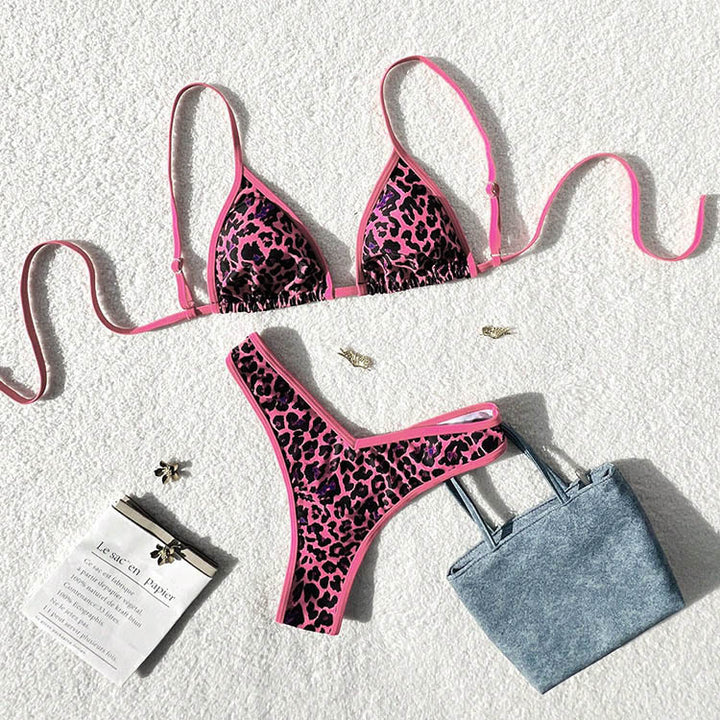 Dame trekants-bikini med eksotisk print og justerbare stropper Skovae