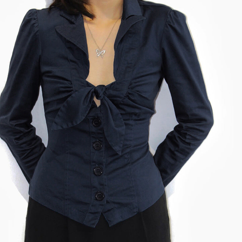 Femme rynket slips front bluse Stilla