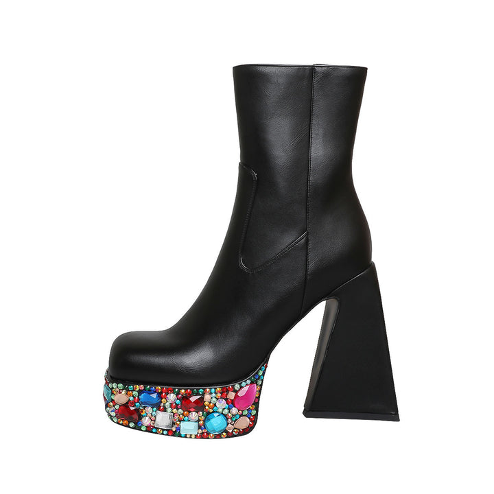 Femme Chunky Heel Statement Støvler med dekorative ædelstensdetaljer Stilla
