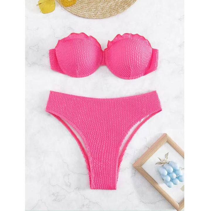 Dame bandeau-bikini med flæser og høj talje Stilla