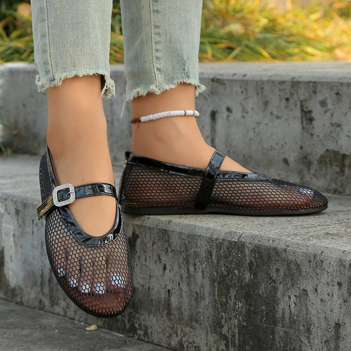 Dame elegante Ballerinas med åndbart netdesign og moderigtige remme Stilla