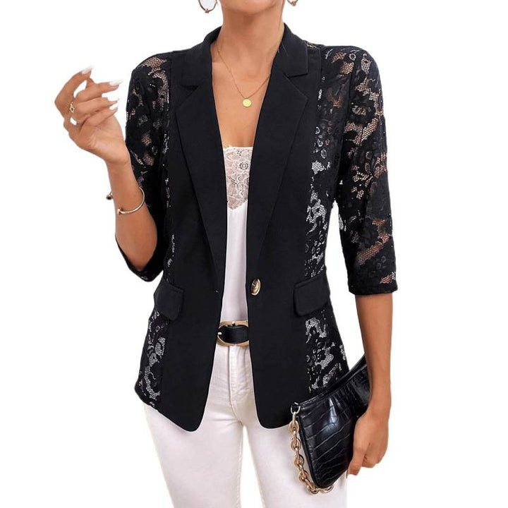Dame Elegant Blazer med gennemsigtige spidselementer Skovae