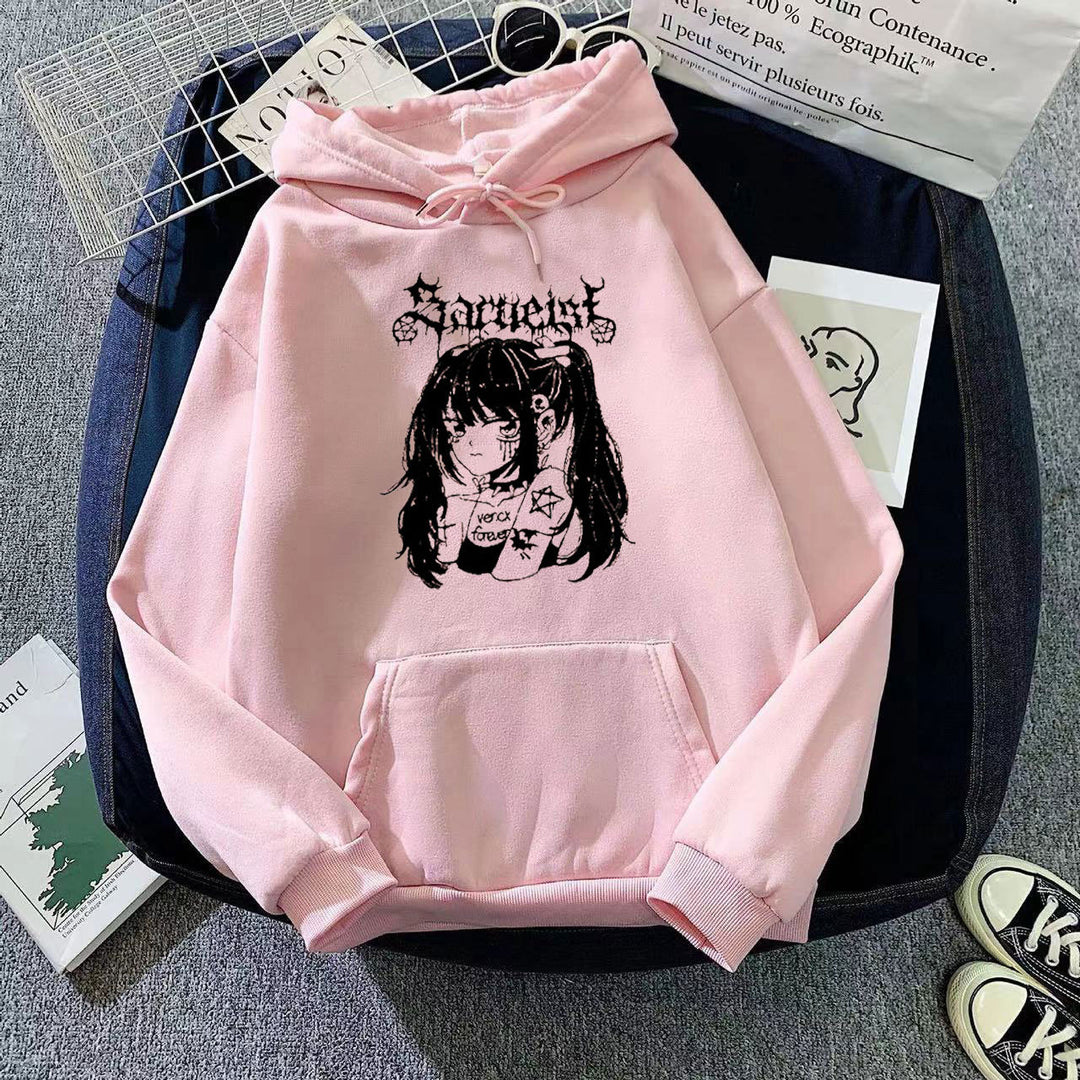 Kvinders hætte sweatshirt med unikt kunstnerisk grafisk design Skovae