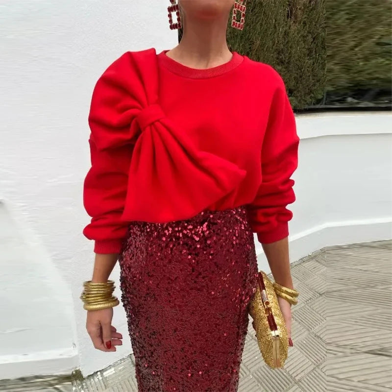 Kvinders stilfulde sweatshirt med oversized sløjfedetalje