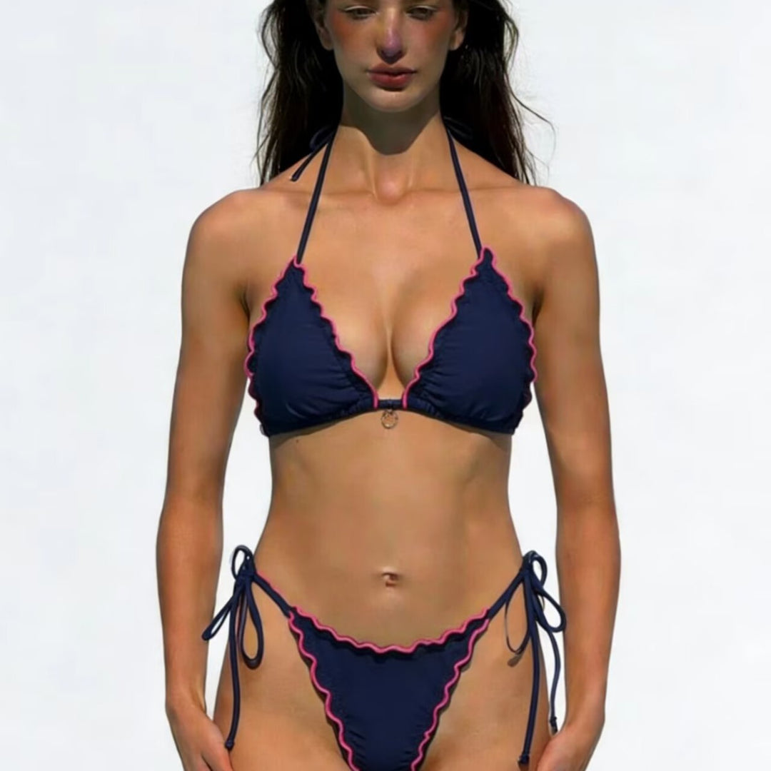 Dame Triangel-Bikini-Sæt med raffinerede ruffles detaljer Skovae