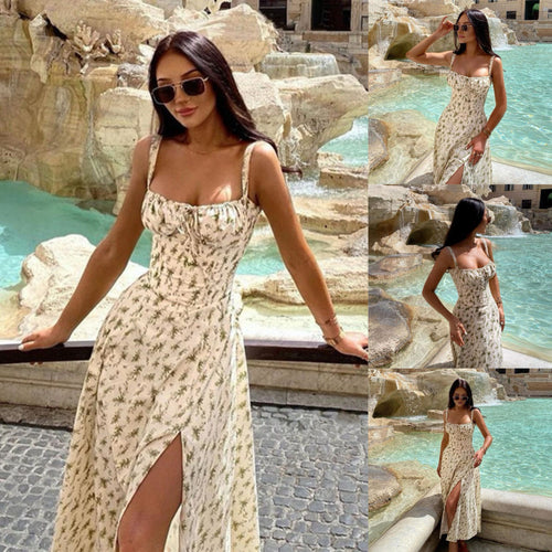 Femme Elegantes Maxi-kjole med flæse-top Stilla