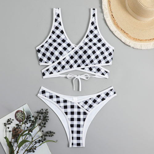 Kvinder Gingham Print Cut-Out Bikini Sæt Stilla