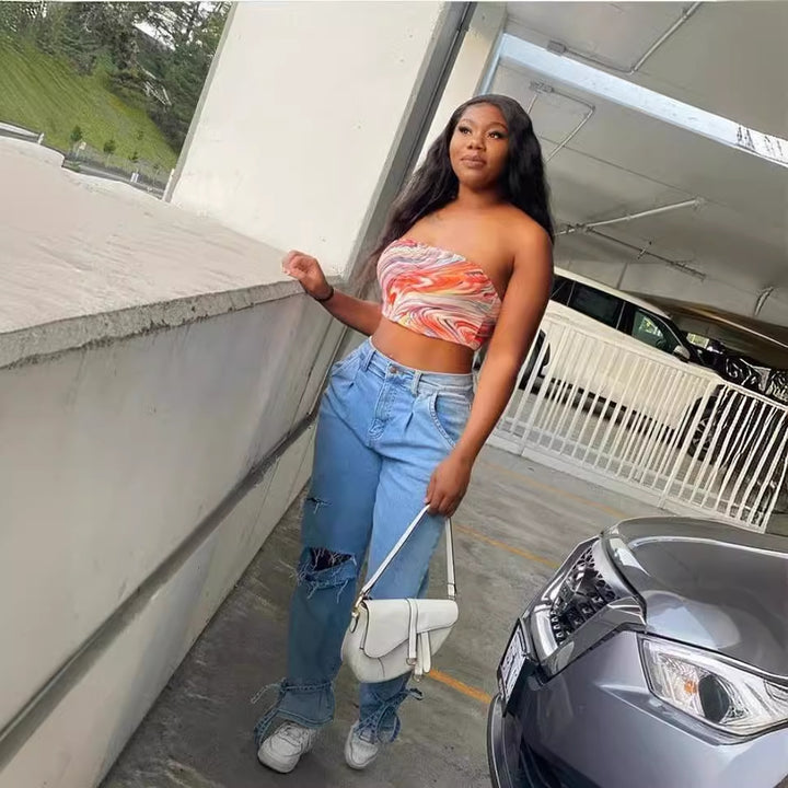 Dame Boyfriend-jeans i afslappet relaxed-fit med moderne riv-detaljer Stilla