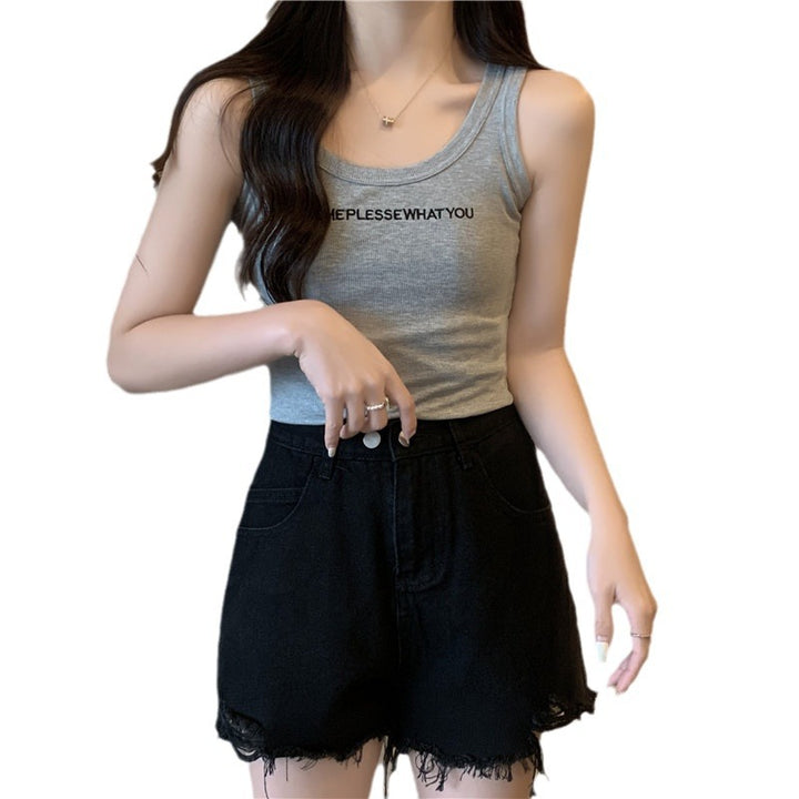 Femme ribbet bomulds tanktop med teksttryk Stilla