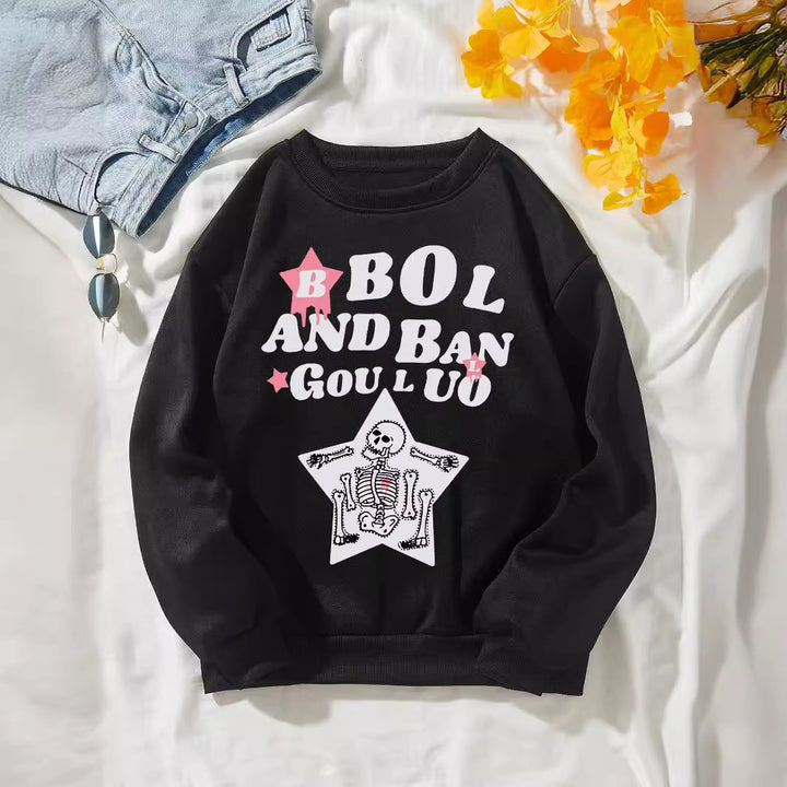 Kvinders afslappede sweatshirt med kreativ skeletdesign Skovae