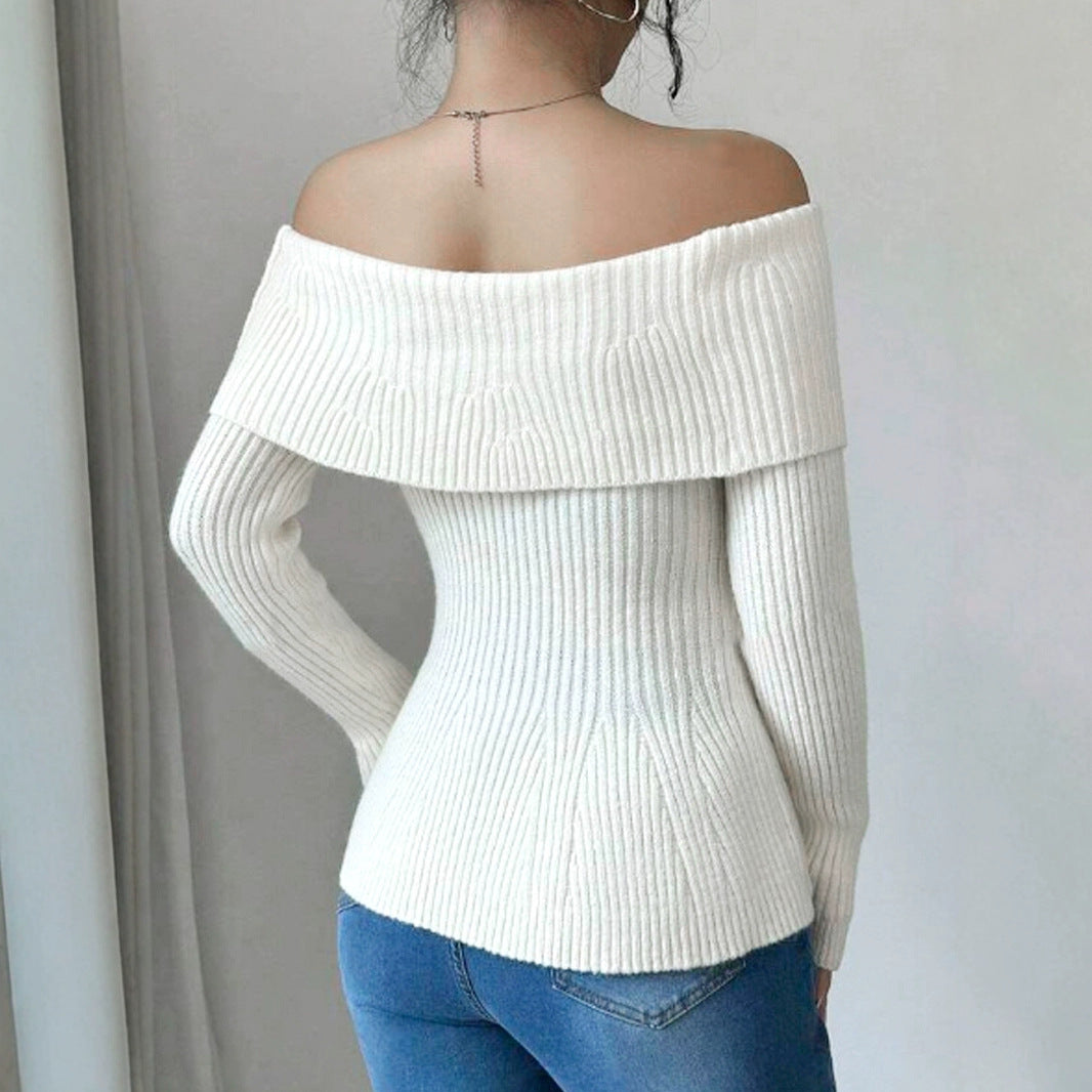 Dame Off-Shoulder Strikpullover med dekorative Ribstrukturer Stilla