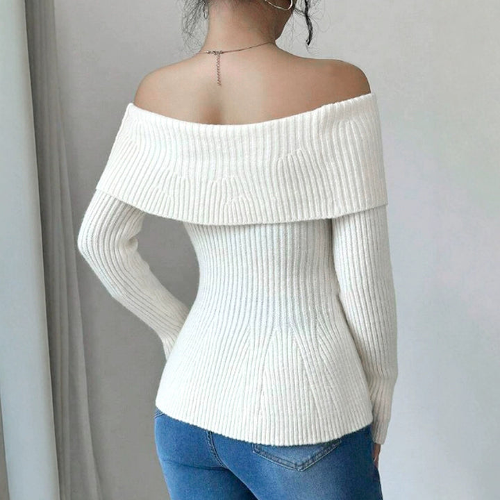 Dame Off-Shoulder Strikpullover med dekorative Ribstrukturer Stilla