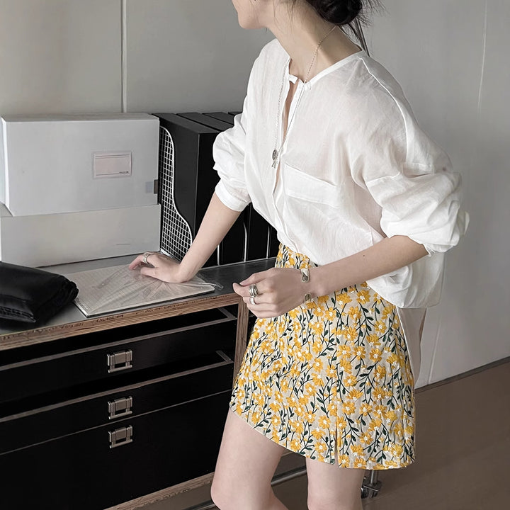 Dame Trendy XS Midi-Nederdel med blomstermønster og flydende snit Stilla